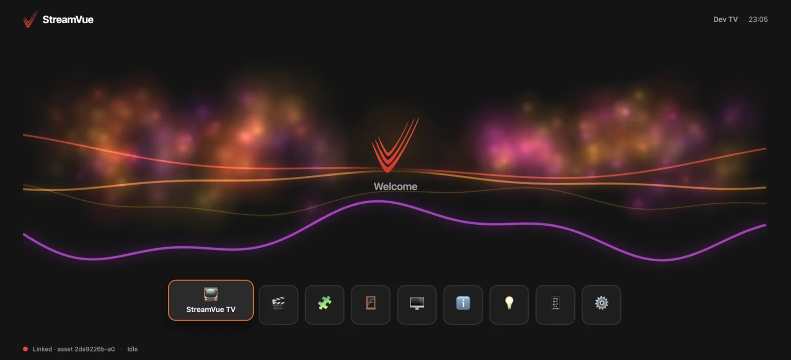 The Ovation-Pro home screen on a TV