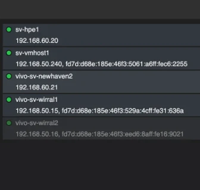 The Appliances list in Chorus, cropped to the appliance names and addresses: four online, one offline